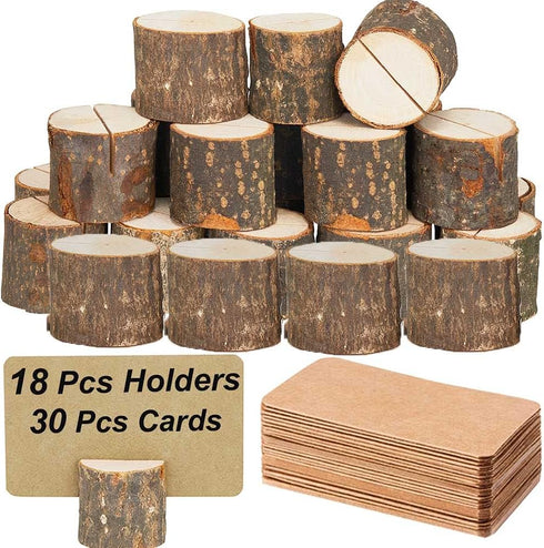 18Pcs Premium Wood Place Card Holders and 30Pcs Kraft Table Place Cards, Rustic Table Number Holders, Wood Photo Holders, Ideal for Wedding Party ...