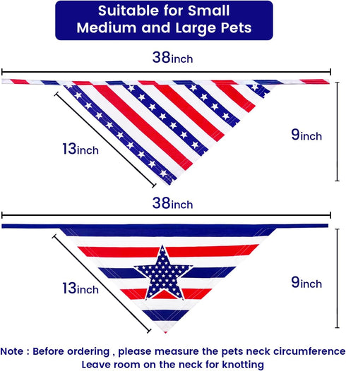 4th of July Dog Bandanas 2 Pack, American Flag Pet Scarf, Durable Fabric Pet Patriotic Scarf, Independence Day Bandana for Small Medium, and Large...
