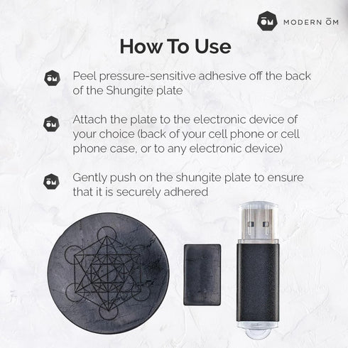 Shungite Plates for Cell Phones, Tablets, Laptops | Shungite Stone Stickers for Electronics with Sacred Geometry – Set of 2, Large Plate with Meta...