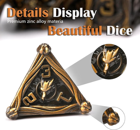 Metal DND Dice Set, Dragon Rider DND Dice 7-Pieces Metal Polyhedral Dice Set with Gift Box for Dungeons and Dragons Role Playing Games?Ancient Gol...