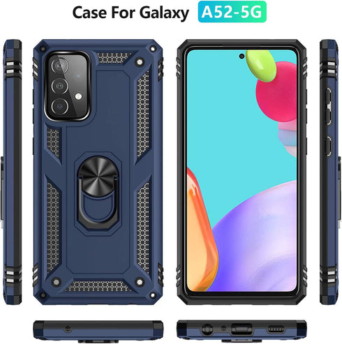 Military Grade Drop Impact for Samsung Galaxy A52 5G Case 360 Metal Rotating Ring Kickstand Holder Armor Heavy Duty Shockproof Case for Galaxy A52...