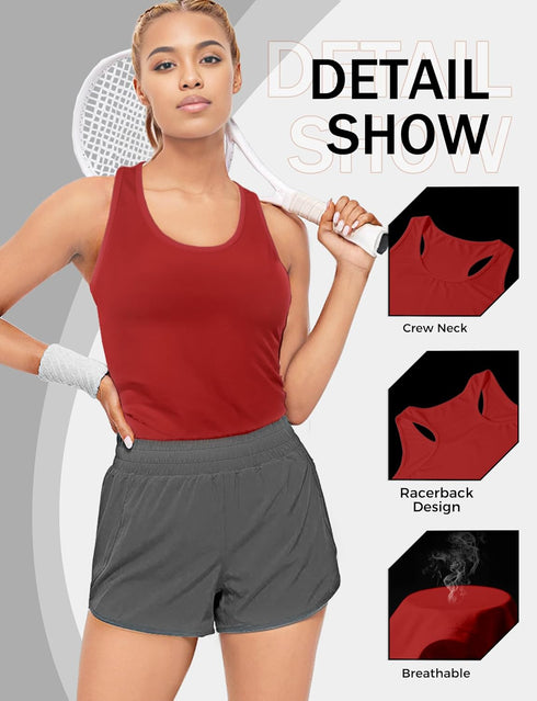 Tank Top for Women 2024, Workout Tank Tops Woman, Long Athletic Racerback Tank Tops for Women, Compression Sleeveless Shirts (X-Large, Red)...