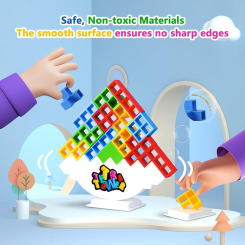 32 PCS Tower Stacking Game - Stack Attack Game for Adults & Kids, Balance Building Blocks, 2 Players Board Game for Family, Party, Friends...