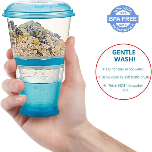 INOGIH Cereal On the Go Cups Breakfast-Portable Drink-Cup Cereal To-Go Container-Cup with Spoon (Blue)...