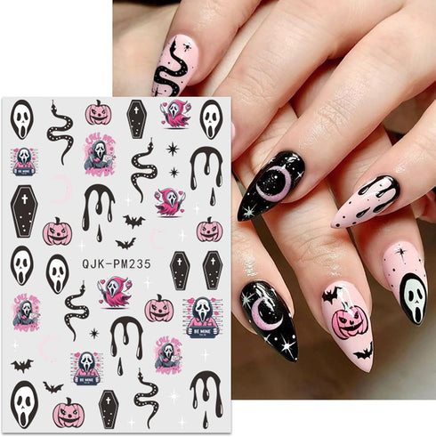 JMEOWIO 9 Sheets Halloween Nail Art Stickers Decals Self-Adhesive Bat Ghost Nail Supplies Nail Art Design Decoration Accessories...