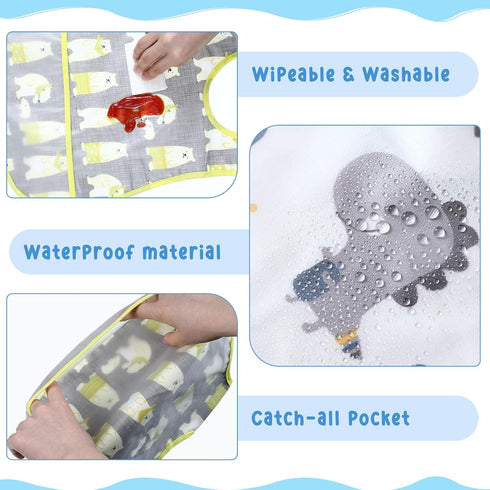 12 Pcs Baby Waterproof Bibs with Food Catcher Adjustable Snaps Plastic Feeding Bibs for Toddlers, 6 to 36 Months...