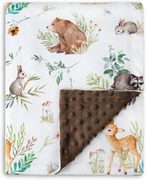HOMRITAR Baby Blanket for Boys Girls Soft Plush Minky Blanket with Double Layer Dotted Backing for Toddler Nursery with Woodland Animals Printed 3...