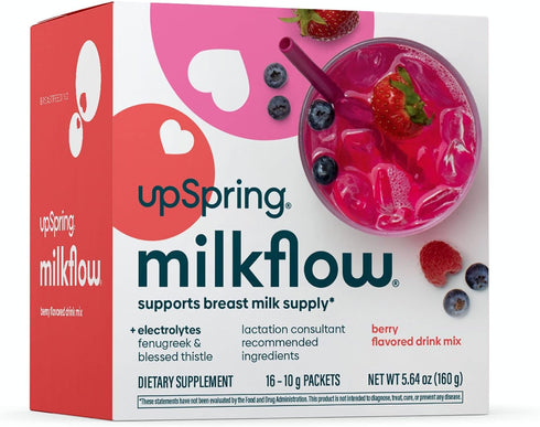 UpSpring Milkflow Electrolyte Breastfeeding Supplement Drink Mix with Fenugreek | Berry Flavor | Lactation Supplement to Support Breast Milk Suppl...