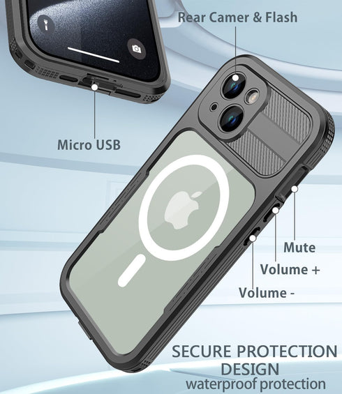 for iPhone 15 Phone Case Waterproof Shockproof Dustproof iPhone 15 Waterproof Cover Full-Body Sturdy with Magnetic Ring and Built-in Screen Protec...