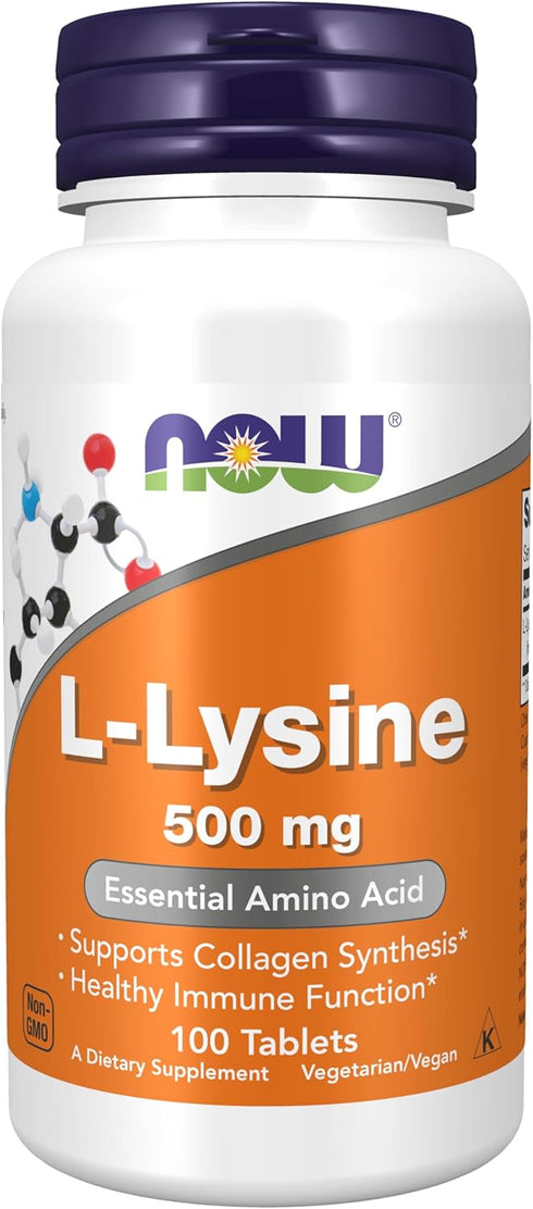 NOW Supplements, L-Lysine (L-Lysine Hydrochloride) 500 mg, Amino Acid, 100 Count(Pack of 1)...