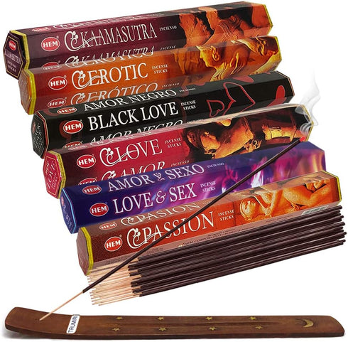Hem Incense Sticks Variety Pack #24 and Incense Stick Holder Bundle with 6 Love Themed Fragrances...