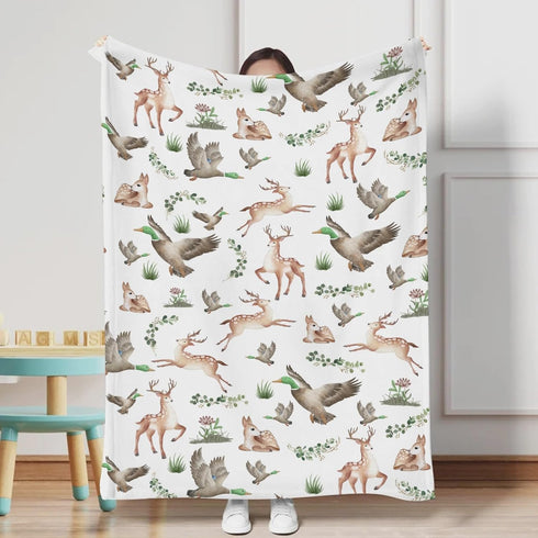 Baby Hunting Woodland Animals Blanket for Girls & Boys Wild Animals Swaddle Blankets Hunting Deer Duck Leaves Baby Toddler Newborn Nursery Bed Bla...