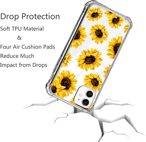 Sunflower Clear Case Compatible with iPhone 11 Released 2019, Yellow Sunflower Girls and Women Floral Back Case Cover, Sunflower Transparent Soft ...