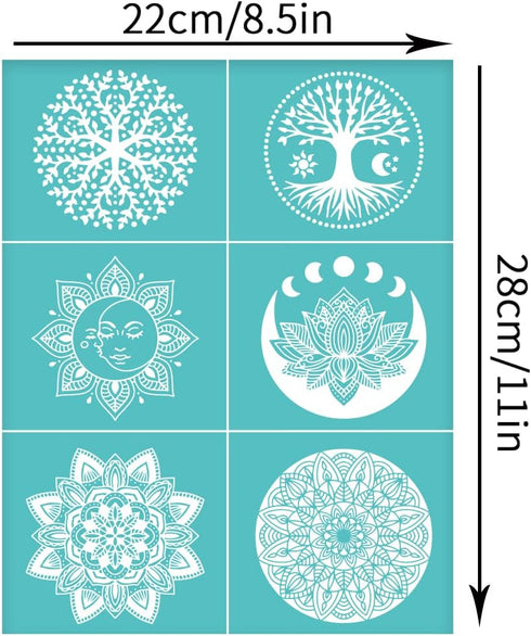 OLYCRAFT 2pcs 8.6x11 Inch Self-Adhesive Mandala Stencil Lotus Tree Silk Screen Stencils Reusable Silkscreen Printing Stencils Moon Sun Mesh Transf...