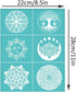 OLYCRAFT 2pcs 8.6x11 Inch Self-Adhesive Mandala Stencil Lotus Tree Silk Screen Stencils Reusable Silkscreen Printing Stencils Moon Sun Mesh Transf...