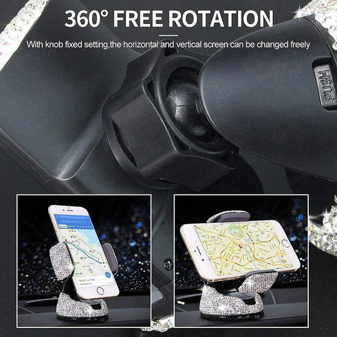 SUNCARACCL Bling Car Phone Holder, 360°Adjustable Universal Rhinestone Crystal Auto Phone Mount Stand Accessories for Windshield Dashboard and Air...