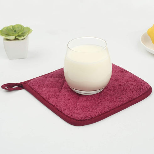 100% Cotton Kitchen Everyday Basic Terry Pot Holder Heat Resistant Coaster Potholder for Cooking and Baking Set of 5 Wine...