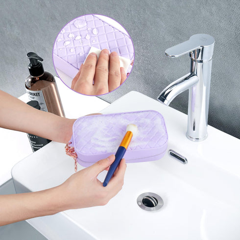 Portable Travel Makeup Bag,Soft Silicone Waterproof Toiletry Cosmetic Bag for Women,Upgrade Anti-Fall Out Zipper Closure Organizer Makeup Case -(L...