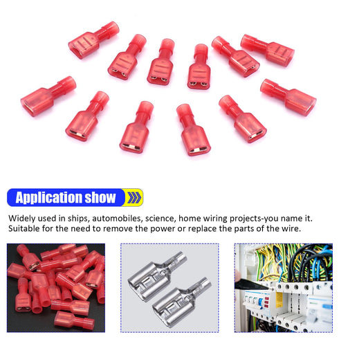 Twidec/150PCS Nylon Spade Connectors Kit 22-18 Gauge Quick Disconnect Fully Insulated Female Wire Spade Terminal Assortment Kit Red N-066-R-Fe...