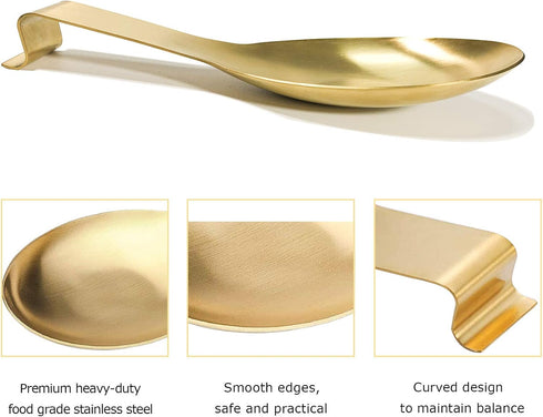 Stainless Steel Spoon Rest (2 Pack), VOJACO Spoon Rest for Kitchen Counter, Gold Spoon Holder for Stove Top for Spoons, Ladle, Spatula, Cooking Ut...