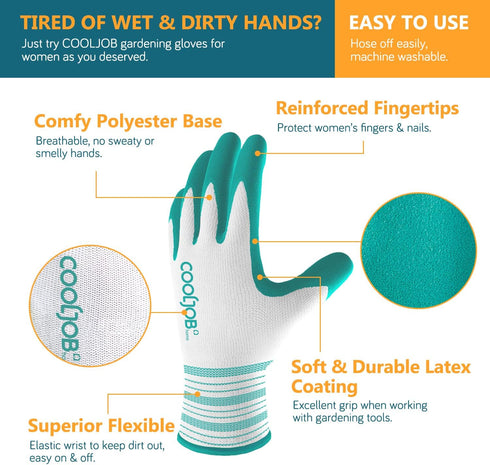 COOLJOB Gardening Gloves Best Gift for Women Ladies, 6 Pairs Breathable Rubber Coated Yard Garden Gloves, Outdoor Protective Work Gloves with Grip...