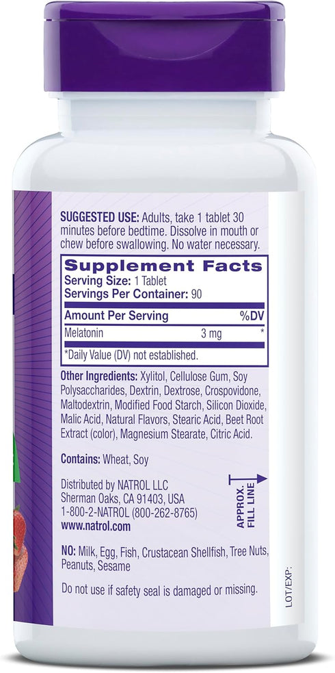 Natrol Melatonin 3mg, Strawberry-Flavored Dietary Supplement for Restful Sleep, 90 Fast-Dissolve Tablets, 90 Day Supply...