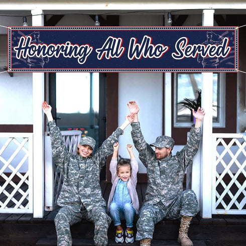 Vohado Honoring All Who Served Fence Banner Veterans Day Decorations American Patriotic Parade Home Garden Yard Hanging Sign...