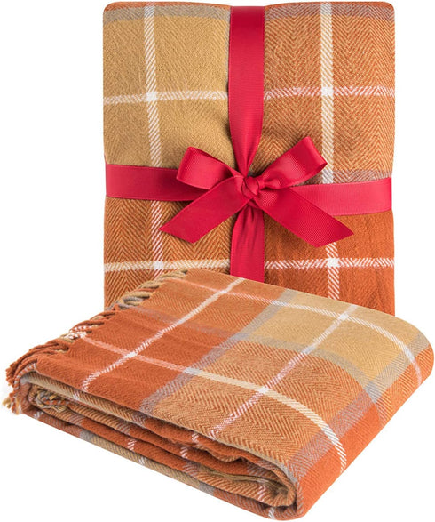 G Lake Orange Plaid Blanket Throw Acrylic Soft Reversible Dyed Fringed Bed Blanket Gift for Christmas Decorations 50" W x 67" L-Pumpkin Orange...