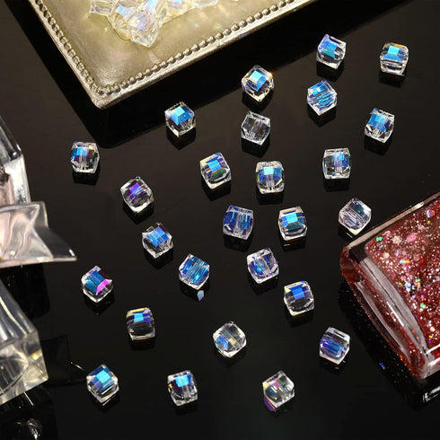 400 Pcs Crystal Cube Beads 6 mm Clear Crystal Square Glass Beads for Necklace Bracelet DIY Jewelry Crafts Making Supplies (AB Color)...