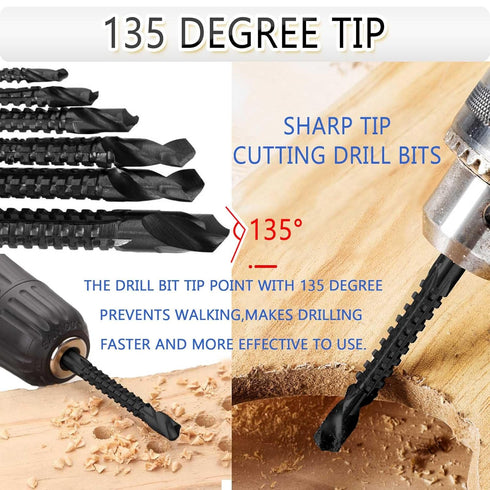 JONMON Titanium Coated HSS Twist Drill Bits - 3-8mm Serrated Side Cutting Tap Spiral Saw Grooving Drill Bit Hole Holesaw Tool for Carpenter Woodwo...