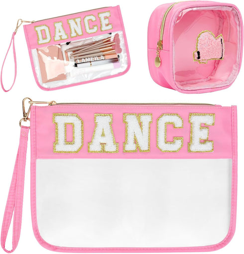 2 Pcs Chenille Letter Clear Zipper Pouch for Travel Dance Gifts Clear Dance Makeup Bag Waterproof Cosmetic Pouch Clear Snack Bags Multipurpose Cos...