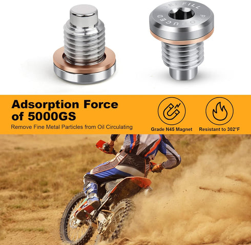 Magnetic Stainless Steel Crankcase Engine Oil Drain Plug with Copper Washer Fit for CR250 CR480, Polaris RZR Sportsman Ranger Scrambler, Kawasaki,...