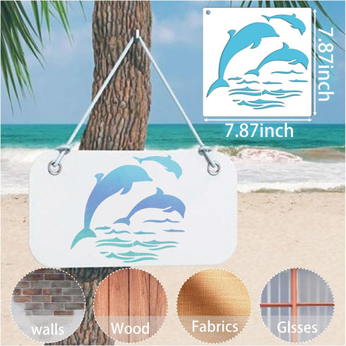 15 Pieces Ocean Stencils Reusable Sea Turtle Seahorse Templates Dolphin Octopus Stencils Summer Tropical Beach Stencils for Painting on Wood DIY C...