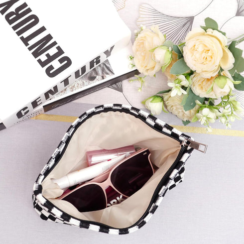 4pcs Lager Checkered Makeup Bag Cosmetic Bag for Women, Y2k Accessories Aesthetic Plaid Makeup Bag for Women, Large Capacity Pencil Case Makeup Br...