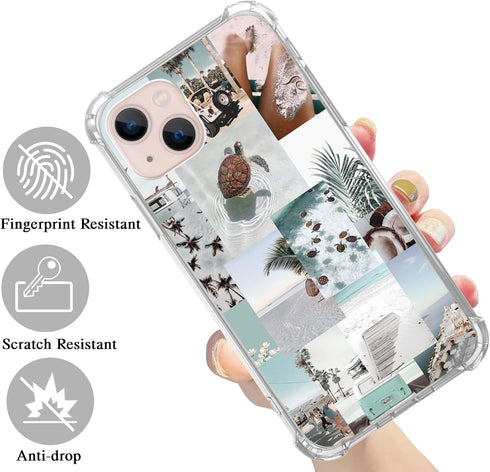 Turtle Aesthetic Collage Case Compatible with iPhone 14 Plus, Pastel Summer Vibe Beach Ocean Case for iPhone 14 Plus for Teens Men and Women, Cool...