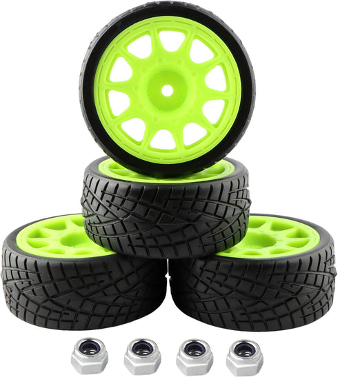 4PCS 12mm Hub Wheels Tires Set 1:10 1:12 1:16 Off Road RC Cars Rubber Tires Set for HSP 94122 94123 94103 3850 3851 FW06 RC Cars(Green)...
