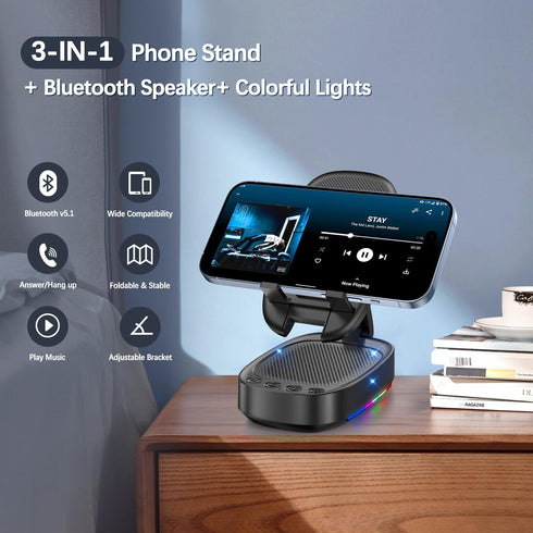 Cell Phone Stand with Wireless Bluetooth Speaker, Unique Gifts for Men/Women, Adjustable Phone Holder with 5 Colorful LED Modes, Anti-Slip Base HD...