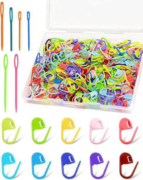 300pcs Stitch Markers with 6 pieces of large blunt sewing needles,colorful knitting markers,plastic crochet hook clip,bulk Crochet hook markers fo...