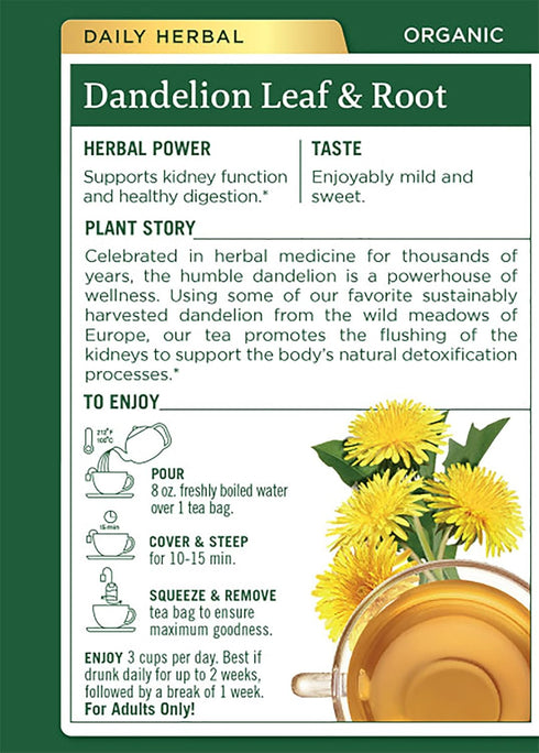 Traditional Medicinals Organic Dandelion Leaf & Root Herbal Tea, Supports Kidney Function & Healthy Digestion, (Pack of 2) - 32 Tea Bags Total...