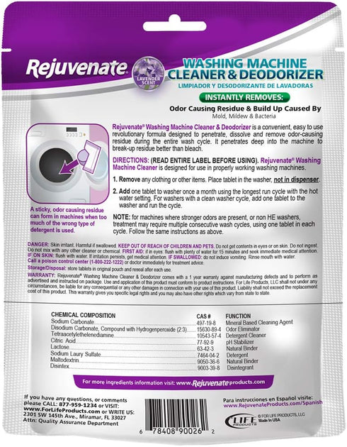 Rejuvenate Washing Machine Cleaner & Deodorizer Tablets 3 Months Supply (3 Tablets)...