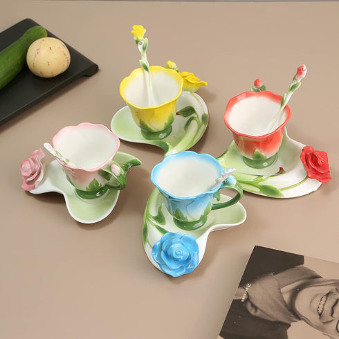 Beddinginn Pink Tea Cups and Saucers (Red)...