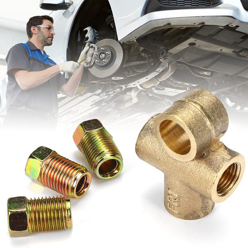 3 Way T-Shape Brake Tee, T-Shape Brake Line Tee Union, Brake Tee Fittings with 3 Male Nuts Short Union M10 Fit for 3/16in Pipe 10mm...