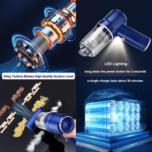 Handheld Vacuum Cordless, 9000PA Car Vacuum with LED Light, Portable Car Vacuum Cleaner, Mini Hand Vacuum with Low Noise for Car, Home, Office(Blu...