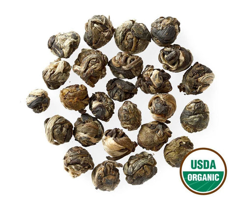Golden Moon Tea Organic Jasmine Pearls Green Tea - Loose Leaf Dragon Pearls, Premium Grade, Non GMO - Travel Tin (48 Servings)...