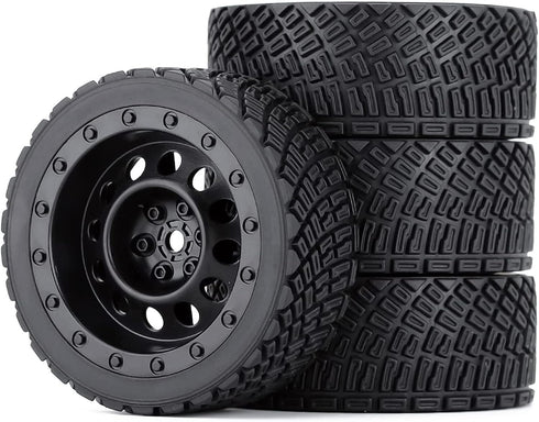4PCS 65mm RC Rally Car Rubber Tires and Plastic Vintage Wheel Rims 12mm Hex Compatible with 1/10 RC On-Road Rally Racing Car for Tamiya Sakura HSP...