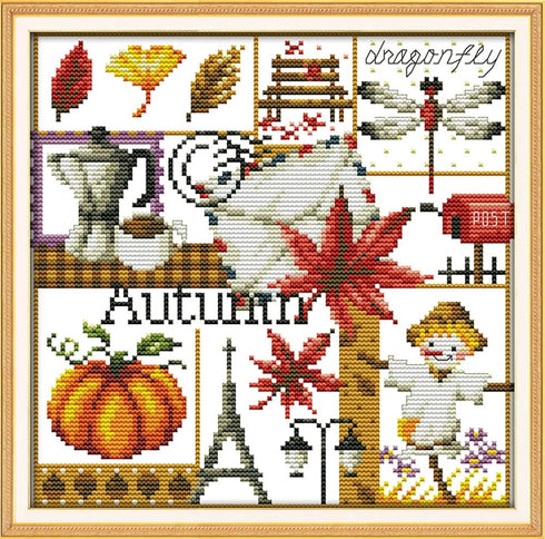 Awesocrafts 4 Pack Cross Stitch Kits, Four Seasons Easy Patterns Cross Stitching Embroidery Kit Supplies, Stamped or Counted (Four Seasons, Counte...