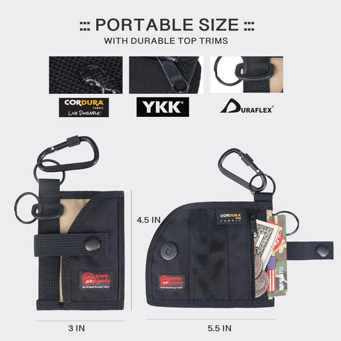 ROUGH ENOUGH Coin Holder for Car – Tactical Cordura with Zipper Coin Pocket, Neck Lanyard Carabiner – Slim Card Holder for Men, Travel...