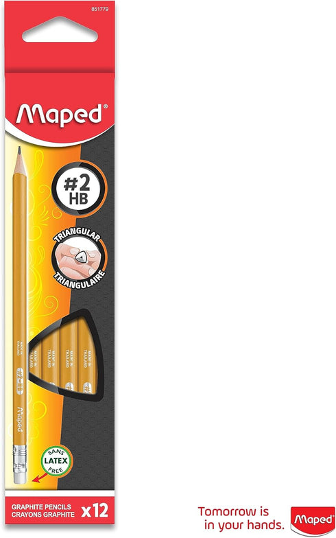 Maped - Essentials Yellow Triangular Graphite #2 Pencils - 12-Pack - Presharpened...