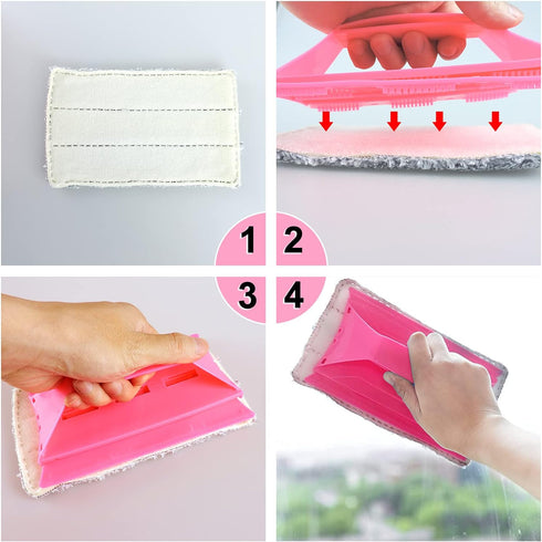 Multifunctional Glass& Window Track Cleaning Tools, Soft Frosted Glass Window Washer Cloth Brush with Study PVA Handle and Scraper, Window Cleaner...