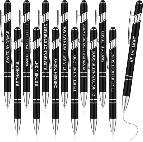 Zonon 12 Pieces Inspirational Motivational Quotes Ballpoint Pens with Stylus Tip Fine Point Smooth Writing Pens Metal Black Ink Pens Stylus Pen Se...
